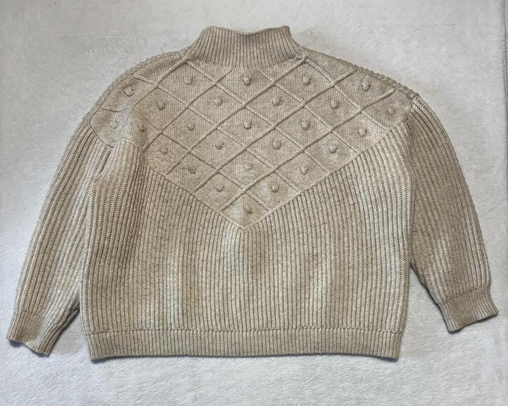 Calvin Klein Sweater Womens Large Beige Mock Neck Chunky Textured Knit Pullover